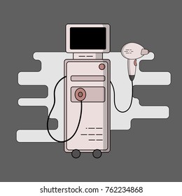 Vector flat illustration of equipment for laser, photo and electro hair removal. Diode laser, sapphire tip, accessories for the procedure.