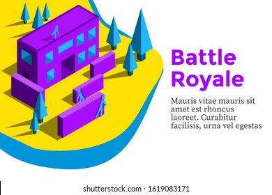 vector flat illustration eSports game genre battleroyale, shooter, war with beautiful map landscape. can be used for web blog banner poster landing page marketing poster animation motion graphic. 