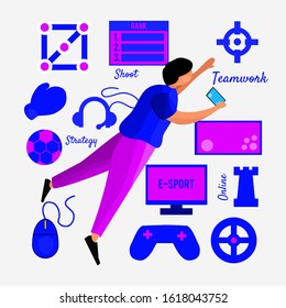 vector flat illustration eSports item and element with genre of game. can be used for web blog presentation animation banner poster motion graphic flyer promotion design asset. 