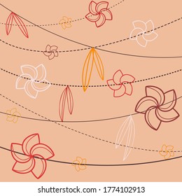 vector flat illustration, exotic plants drawing minimalist design, flowers and leaves background
