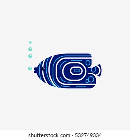 Vector flat illustration exotic sea tropical marine  fish on white background.