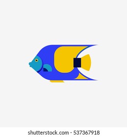 Vector flat illustration exotic sea tropical fish on white background