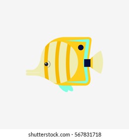 Vector flat illustration exotic sea tropical fish on white background.