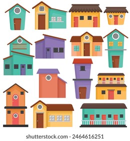 Vector plano Fachadas de ilustraciones de casas de colores colección