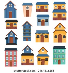 vector flat Illustration facades of colored houses collection