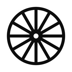 Vector Flat Illustration Of Far West Style Wagon Wooden Wheel Icon - Black Symbol Isolated On White Background