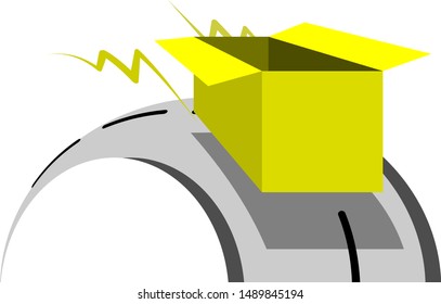 vector flat illustration of fast shipping box drawing on road