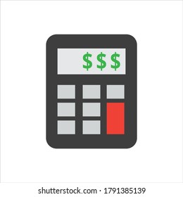 Ilustración plana vectorial del icono de la calculadora de finanzas sobre fondo blanco