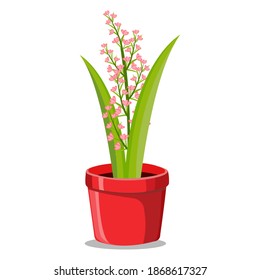 Vektorflache Illustration eines Blumentöpfes mit roten Blumen.