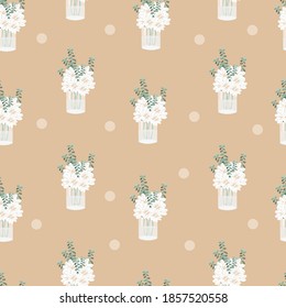 Vector flat illustration of flowers in a vase on a beige background