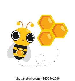 vector flat illustration of a flying bee and honey