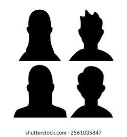 Vector flat illustration. Four icons. Black silhouette of men and women. Avatar, user profile, person icon, profile picture. Suitable for social media profiles, icons, screensavers and as a template.