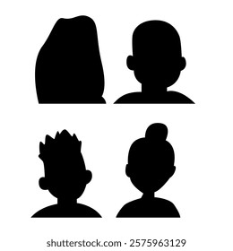 Vector flat illustration. Four icons. Black silhouette of men and women. Avatar, user profile, person icon, profile picture. Suitable for social media profiles, icons, screensavers and as a template.