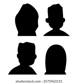 Vector flat illustration. Four icons. Black silhouette of men and women. Avatar, user profile, person icon, profile picture. Suitable for social media profiles, icons, screensavers and as a template.