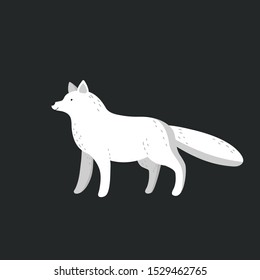 Vector flat illustration of a fox. Arctic animals. Children's illustration of animals. White fox on a dark background.