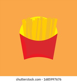 Vector flat illustration : French fries in red and yellow paper container