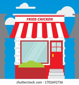 Dibujo plano vectorial de una tienda frita de pollo