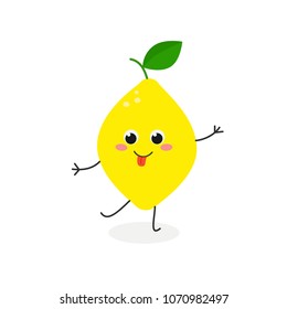 Vector flat illustration of funny cartoon lemon isolated on white background 