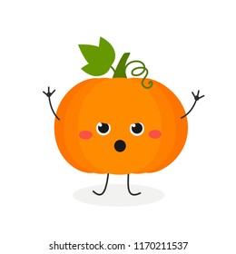 Vector flat illustration of funny cartoon horrendous pumpkin, isolated on white background