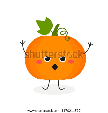 Vector flat illustration of funny cartoon horrendous pumpkin, isolated on white background
