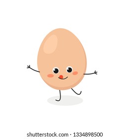 Vector flat illustration of funny cheerful cartoon egg isolated on white background 