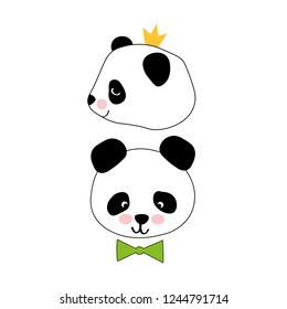 Vector flat illustration with funny pandas