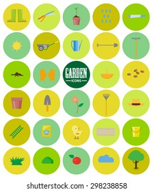 Vector flat illustration of gardening elements with text place. Gardening flat icons collection. 