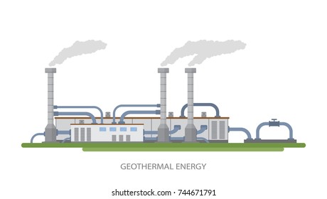Vector flat illustration of geothermal energy factory