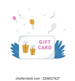 Vector flat illustration with gift card template.