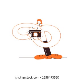 Ilustración vectorial plana de una chica con una cámara.