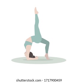 Vector flat illustration of girl doing yoga handstand training exercise