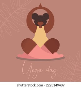 	
Vector flat illustration. The girl is doing yoga. International Yoga Day. Square postcard, poster. Pastel colors.	
