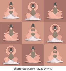 Vector flat illustration. Girl doing yoga. Square postcard, poster.	

