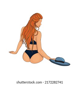 Vektorflache Illustration eines Mädchens mit langen Haaren und einem Hut. Junge Mädchen auf weißem Hintergrund. Design für Postkarten, Poster, Hintergründe, Textilien, Vorlagen, Avatare.