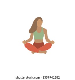 Vector flat illustration. Girl meditating icon. Fitness girl