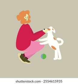 Vector Flat illustration Girl play with dog
