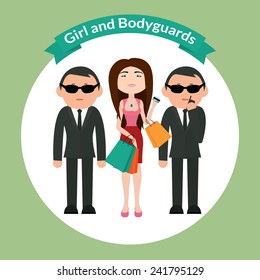 Vector flat illustration with girl and security