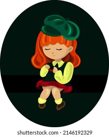 Vector flat illustration. The girl is sitting and drinking tea. Drawings for postcards, website, packaging, greetings and posters. The mood of autumn.