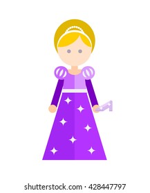 Vector flat illustration of girl in violet dress with stars. Element for design on white background.