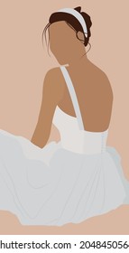 Vector flat illustration. A girl in a white dress with a rim on her head. Wedding Dress. Design for cards, posters, backgrounds, avatars, textiles, templates.