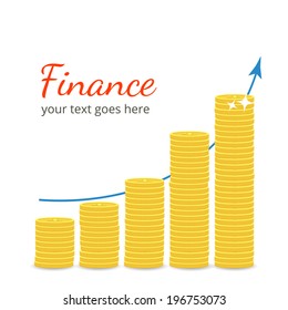 Vector flat illustration of golden coin. Financial infographic.