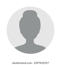 Vector flat illustration in grayscale. Avatar, user profile, person icon, profile picture. Business profile of a woman. Suitable for social media profiles, icons, screensavers and as a template.