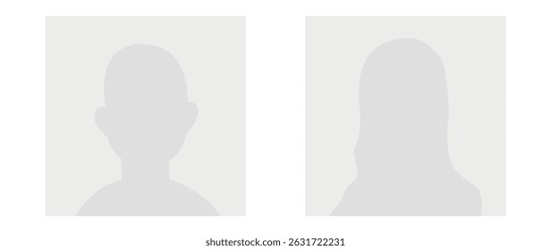 Ilustração plana vetorial em escala de cinza. Avatar, perfil do usuário, ícone de pessoa, silhueta de gênero neutro, imagem de perfil. Adequado para perfis de mídias sociais, ícones, protetores de tela e como um modelo.