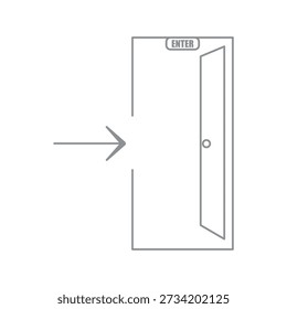 Vector flat illustration in grayscale. Entrance or exit door icon. Suitable for social media, icons, screensavers and as a template.