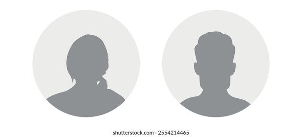 Vector flat illustration in grayscale. Icons of man and woman. Avatar, user profile, person icon, profile picture. Suitable for social media profiles, icons, screensavers and as a template.