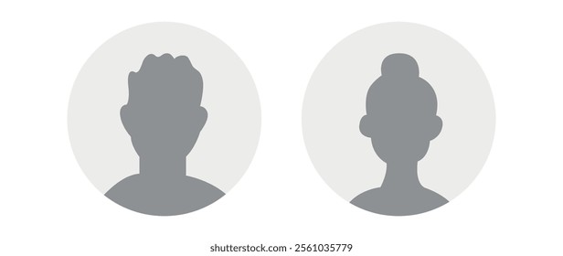 Vector flat illustration in grayscale. Icons of man and woman. Avatar, user profile, person icon, profile picture. Suitable for social media profiles, icons, screensavers and as a template.