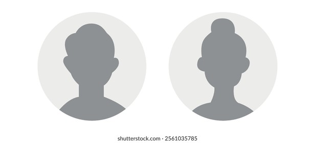 Vector flat illustration in grayscale. Icons of man and woman. Avatar, user profile, person icon, profile picture. Suitable for social media profiles, icons, screensavers and as a template.