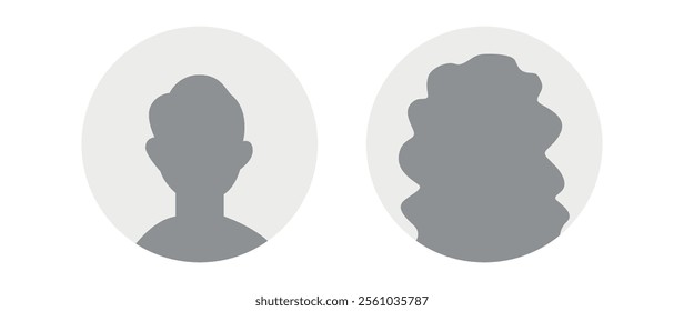 Vector flat illustration in grayscale. Icons of man and woman. Avatar, user profile, person icon, profile picture. Suitable for social media profiles, icons, screensavers and as a template.