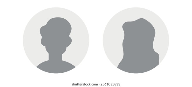 Vector flat illustration in grayscale. Icons of man and woman. Avatar, user profile, person icon, profile picture. Suitable for social media profiles, icons, screensavers and as a template.