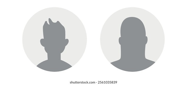 Vector flat illustration in grayscale. Icons of man and woman. Avatar, user profile, person icon, profile picture. Suitable for social media profiles, icons, screensavers and as a template.